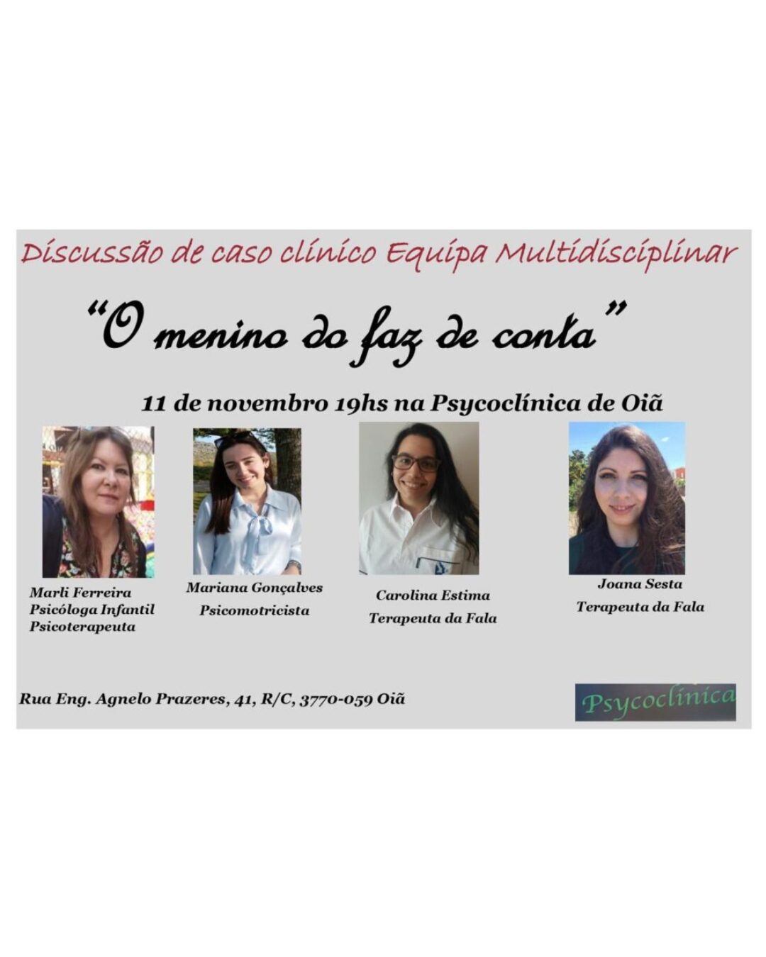 A 11 de novembro de 2021, numa fase particularmente desafiante para todos, realizámos uma apresentação online intitulada “O Menino do Faz de Conta”, que contou com a valiosa participação da nossa equipa multidisciplinar.