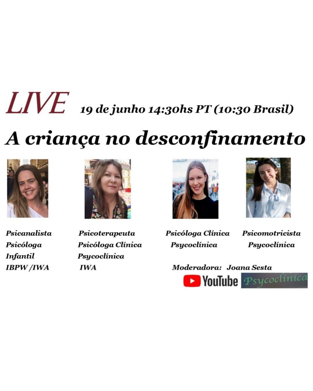 A 19 de junho de 2020 gravámos uma Live, que foi transmitida no Youtube da Psycoclínica, sobre a criança no desconfinamento.