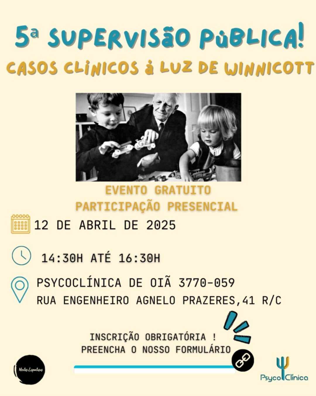 A 12 de abril de 2025 apresentámos mais uma supervisão pública de casos clínicos à luz de Winnicott, desta vez em Oiã e com  casa cheia.